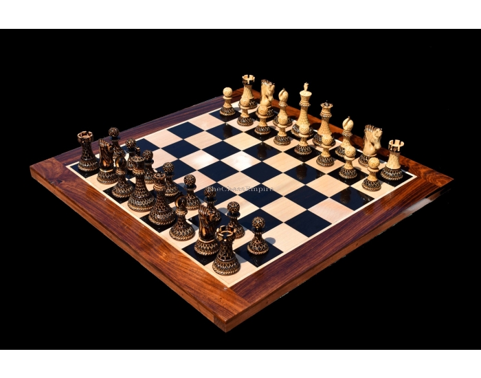 Designer Parker Series Chess set Limited Edition <br> Boxwood Burnt High Glossy <br> 4" King with 2" Square Chess Board