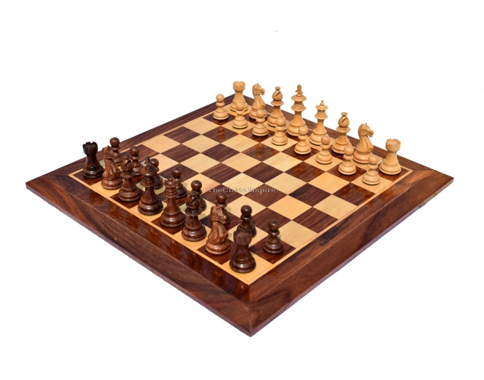 Lotus Series Chess set <br> Boxwood & Sheesham <br> 3.25" King with 1.75" Square Chess Board
