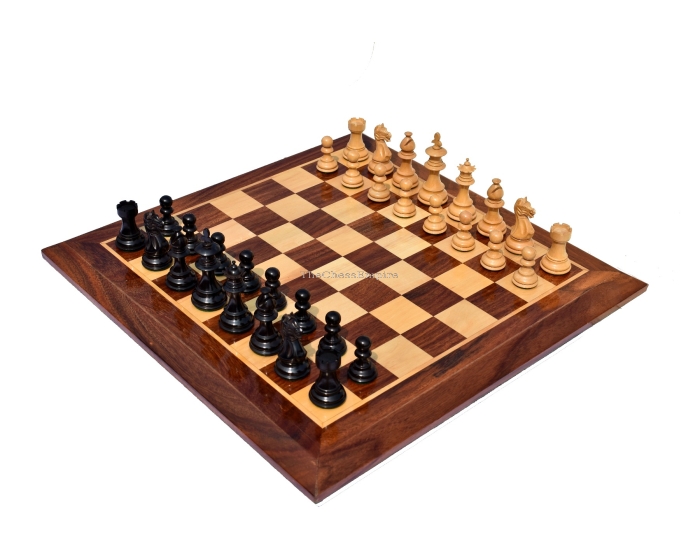 Lotus Series Chess set <br> Boxwood & Ebonized <br> 3.25" king with 1.75" Square Chess Board