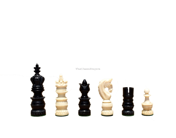 The Mughal Art Bone Chess Pieces <br> Natural Bone & Black Stained Bone <br> 3.5" King