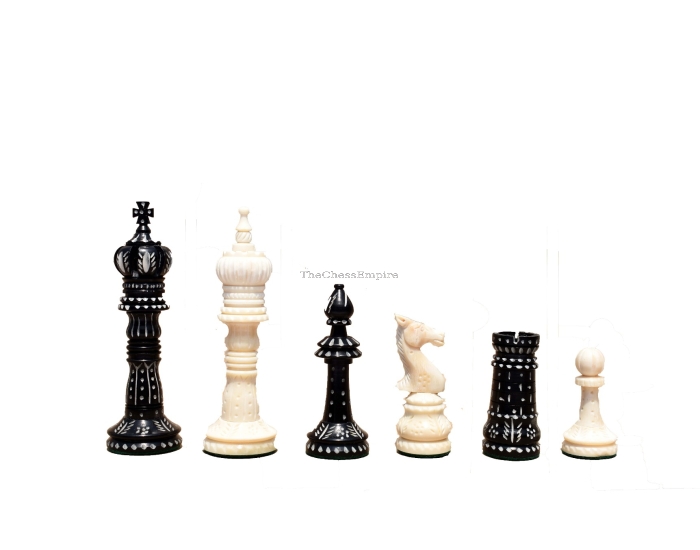 The Kings Cross Series Bone Chess Pieces<br> Natural Bone & Black Stained <br> 4" King