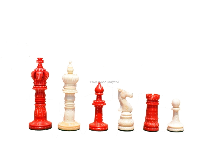The Kings Cross Series Bone Chess Pieces <br> Natural Bone & Red Stained Bone <br> 4" King