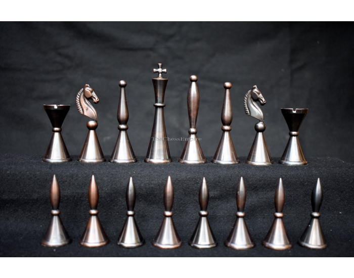 The Stamford Series Solid Brass Chess Pieces <br> Antique & silver Coated <br> 4.25" King