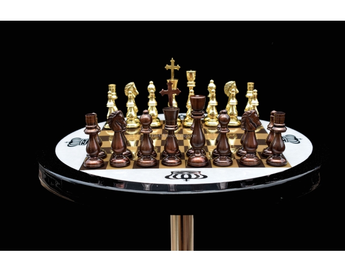 Brass Luxury Chess Table 22" x 18" Detachable <br> With Solid Brass 4.75" Chess Pieces