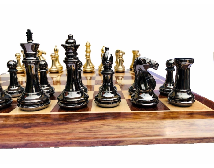Exclusive Brass Staunton Chess Pieces <br> Brass & Black Coated Brass <br> 4" King