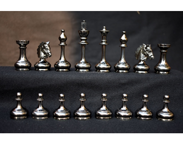 Bridle Knight Solid Brass Chess Pieces <br> Brass & Black Coated <br> 3.75" King 