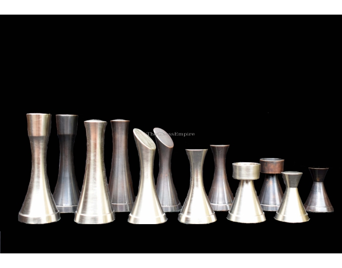 The Contemporary Series Solid Brass Chess pieces <br>  Antiqued & Silver Coated <br> 3.25" King 