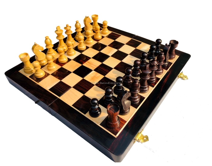 Travel Magnetic Chess set  <br> Maple & Rosewood <br> 12" Folding