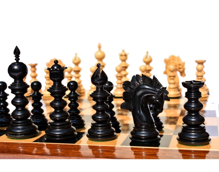 Designer Savano Series Chess Set <br> Boxwood & Ebony <br> 4.4" King with 2" Square chess board