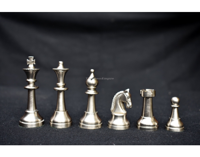 The Sleek Staunton Solid Brass Chess Pieces <br> Antique & Silver Coated  <br> 3.5" King