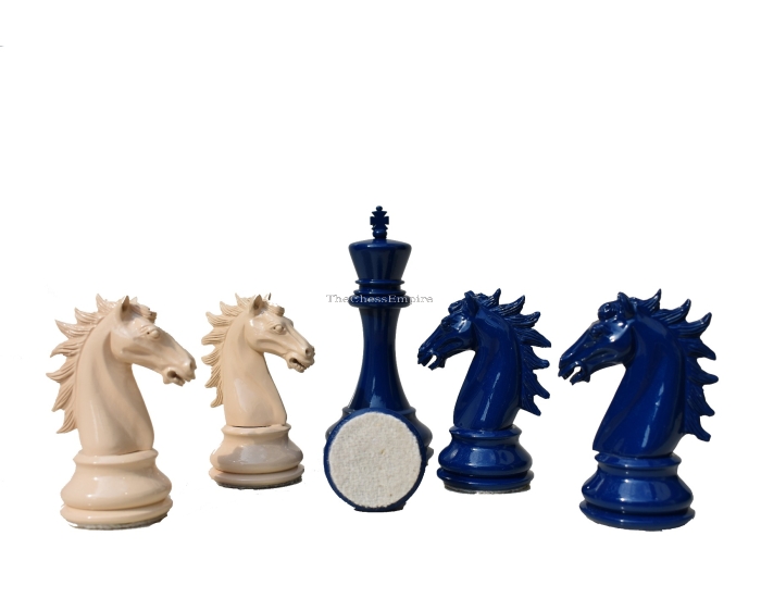 The Emperor Series Chess Pieces <br> Pearl White & Royal Blue  Lacquered<br> 4.4" King