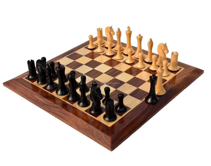 Ulbrich Series Chess Set <br> Boxwood & Ebonized <br> 3.75" King with 2" Square Beveled Series Chess Board
