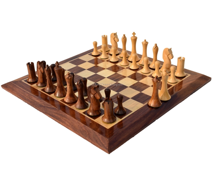Ulbrich Series Chess Set <br> Boxwood & Sheesham <br> 3.75" King with 2" Square Beveled Series Chess Board