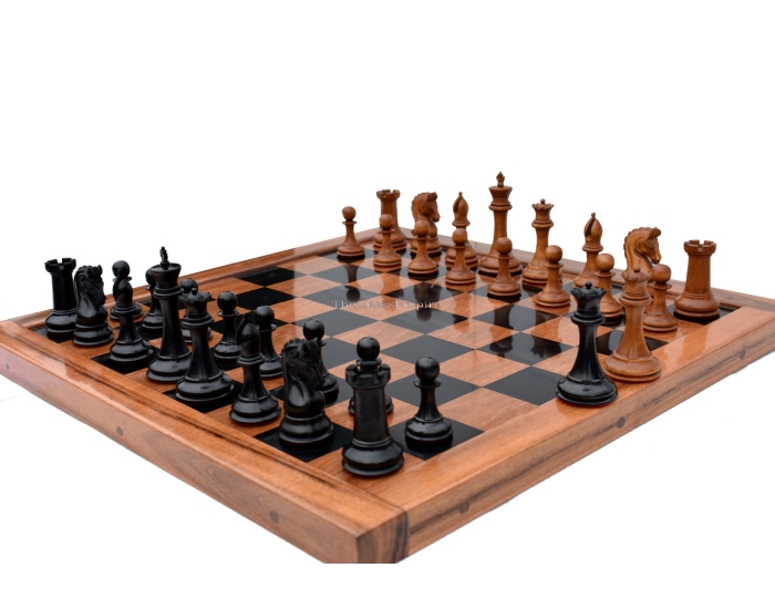Timeless Imperial Series Chess Set Repro <br> Antiqued Boxwood & Ebony <br> 4" King with 2.25" Square Chess Board