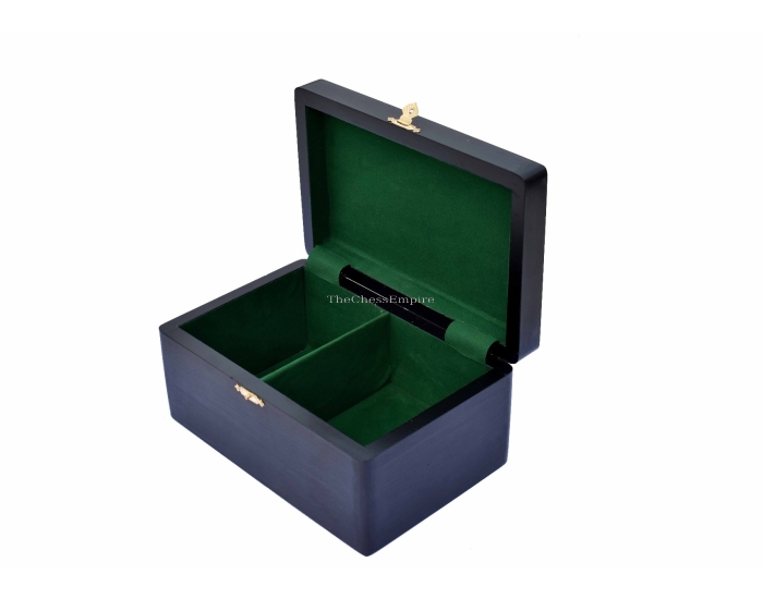 Pine wood Black lacquered Matte Finish chess storage box for 3.5" to 4" King chess set pieces