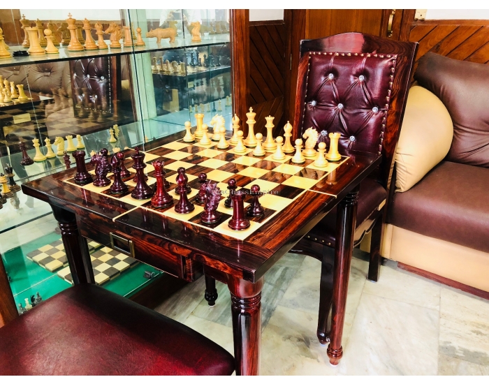 Royale classic Collection Special Edition Chess Table, Chess chairs & Chess Pieces <br> American maple & Golden Grains Rosewood <br> 2.5" Square