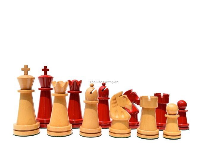 Magnus Carlsen Series Chess Pieces<br> Boxwood & Red Lacquered<br> 3.75" King