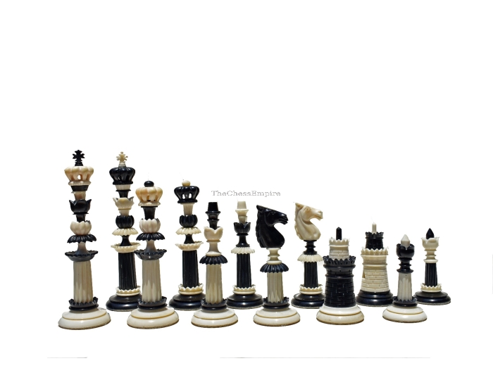 The Maharajah Series Bone Crafted Chess Pieces <br> Natural Bone & Black Stained Bone <br> 5.25" King