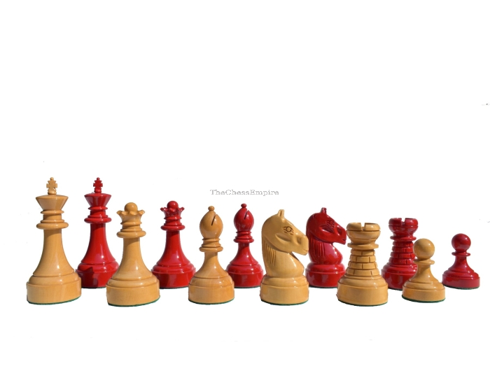 Mechanics Institute Series Chess Pieces <br> Natural Boxwood & Red Lacquered <br> 4.25" King
