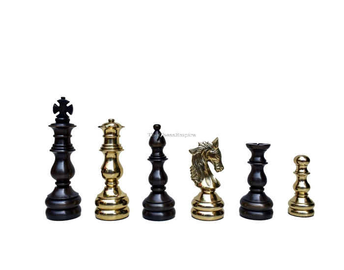 The English Elite luxury solid brass chess pieces <br> Natural Brass & Antique color coated brass <br> 4.75" King