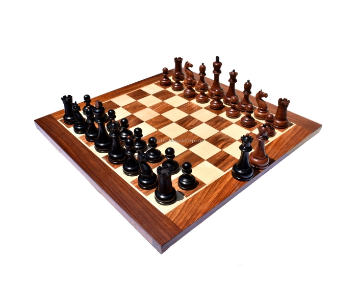 The Reproduction of 1960 Mikhail Tal chess set <br> Antiqued Boxwood & Ebony 4.125" king with 2" Square Chess Board