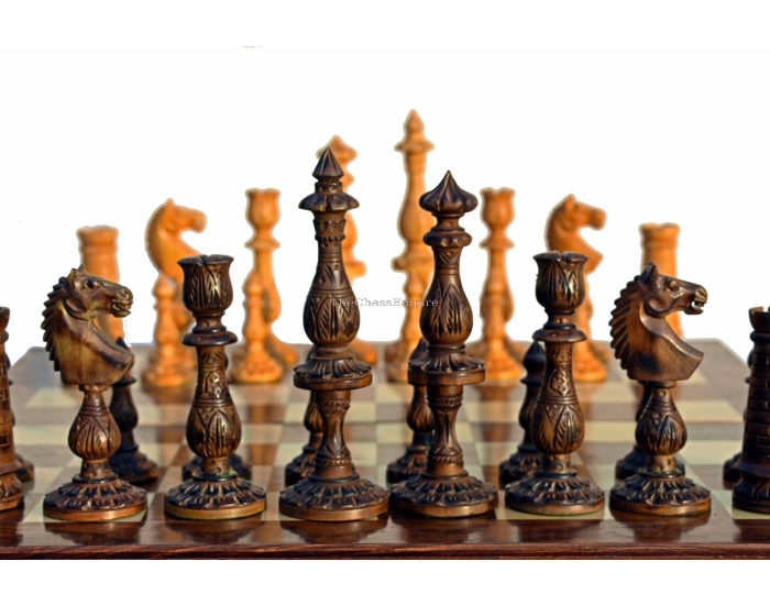 The Marshall Artistic Series Chess Pieces <br> Antiqued Boxwood Burnt & Walnut Gilded Boxwood <br> 5.25" King