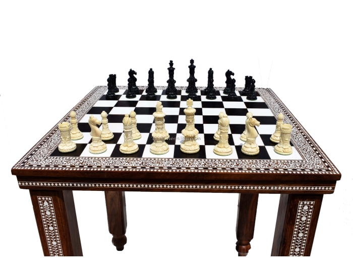 The Indian Maharajah Heritage Series Chess set <br> Natural Bone & Black stained bone <br> 3.9" King with Maharaja Series chess board