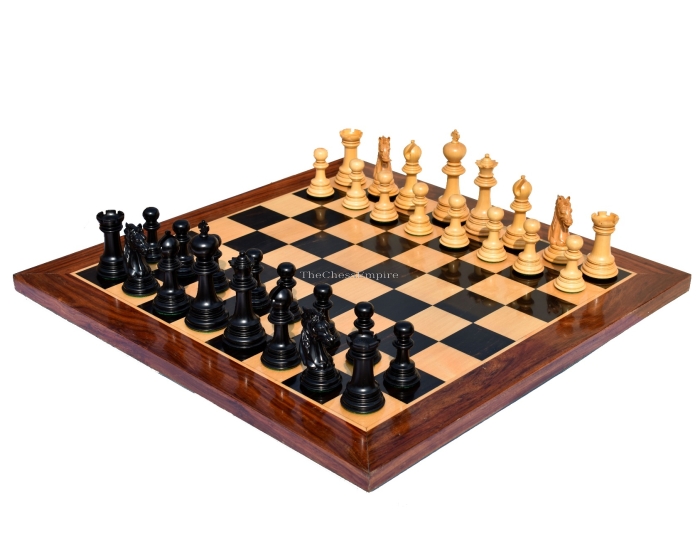 Royal Admiral Series Chess set <br> Boxwood & Ebony (Matte Finish) 4.4" King with 2.25" Chess Board