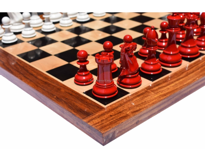 The Pioneer Series Chess Pieces <br> White & Red Lacquered Boxwood <br> 4" King