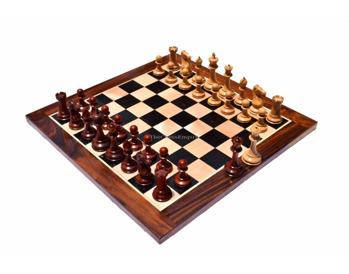 Queens Gambit Series chess set <br> Boxwood & Padauk <br> 4" King with 2" Square chess board