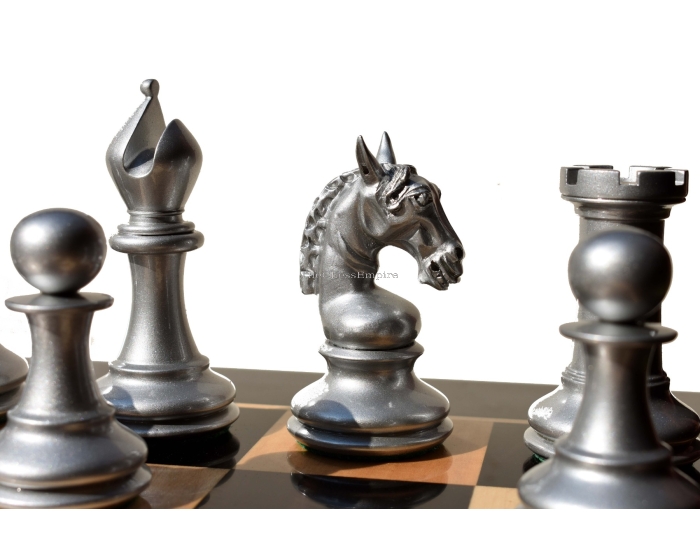 The sheffield Series chess Pieces <br> Silver & Black Boxwood Lacquered <br> 4.4" King 