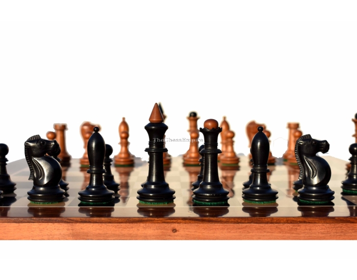 The Shkolnik soviet series reproduction Chess set <br> Antiqued Boxwood & Ebonized <br> 3.5" King  with 1.75" Square Chess board