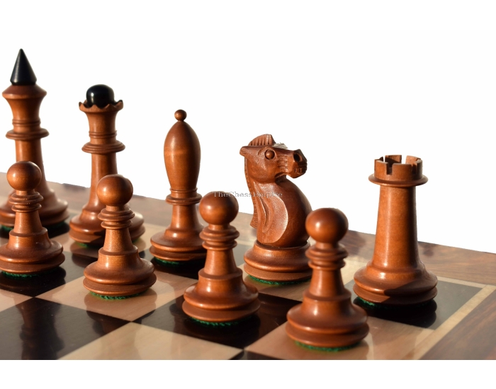 The Shkolnik soviet series reproduction Chess pieces <br> Antiqued Boxwood & Ebonized <br> 3.5" King 