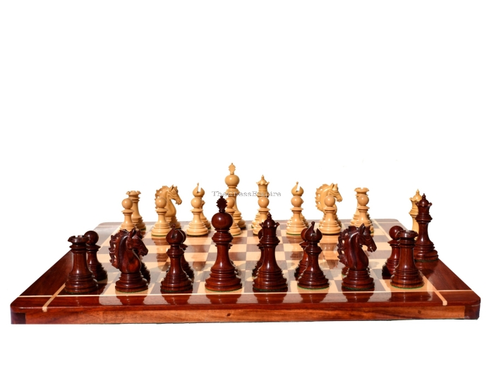 St Petersburg Series Chess Set <br> Boxwood & Padauk <br> 4.4" King with 2.25" Square Chess Board