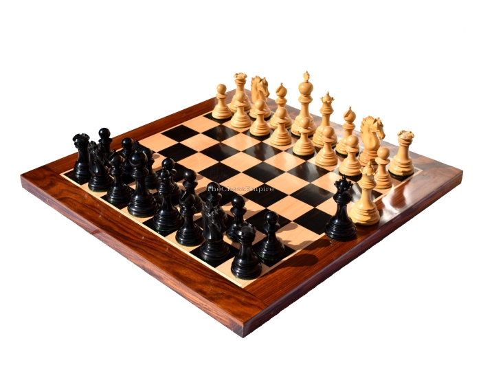 St Petersburg Series Chess Set <br> Boxwood & Ebony <br> 4.4" King with 2.25" Square Chess Board