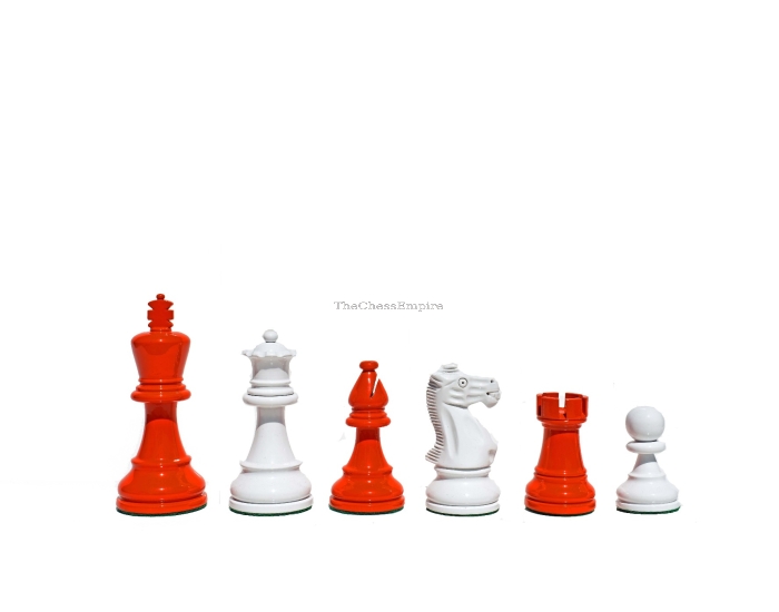 AIW-350 Series Chess Pieces <br> Ivory White & Orange Lacquered <br> 3.75" King