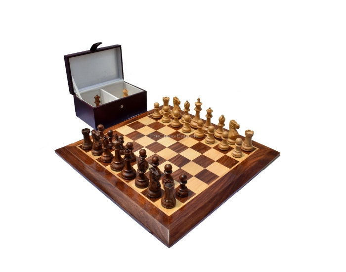 Oxford Staunton Chess Set <br> Boxwood & Sheesham <br> 3.75" King with 1.75"Square Chess Board & Storage Box