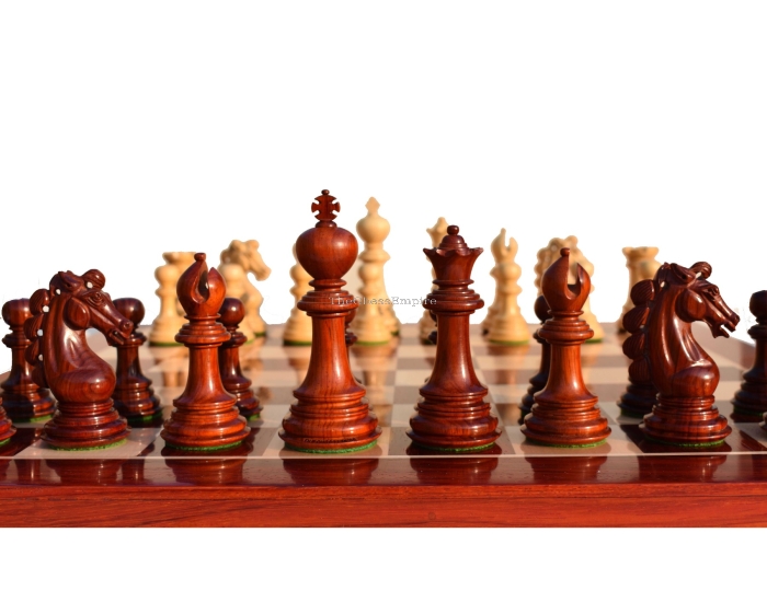 Svadilfari Stallion Series Chess set <br> Boxwood & Padauk <br> 4.4" king with 2.25" Square Chess Board