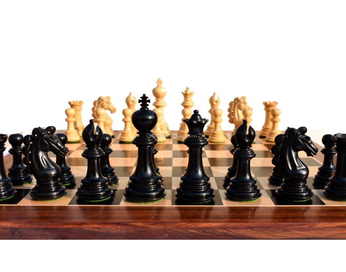 Svadilfari Stallion Series Chess set <br> Boxwood & Ebony <br> 4.4" king with 2.25" Square Chess Board