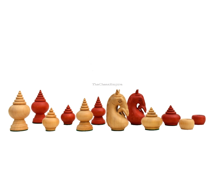 1780 The Makruk Rare Thai Chess Pieces repro <br> Boxwood & Red Gilded <br> 2.5" King