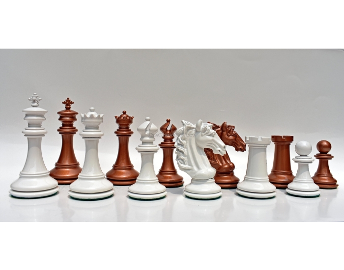 The Star Series Chess Pieces <br> Pearl White & Copper Lacquered <br> 4.4" King