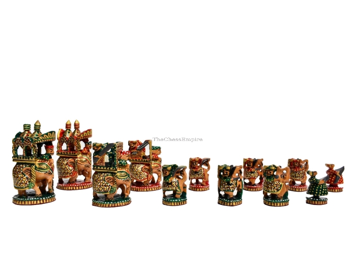 Ambawari Artistic Chess Pieces <br> Green/ Gold & Red Stained <br> 3" King
