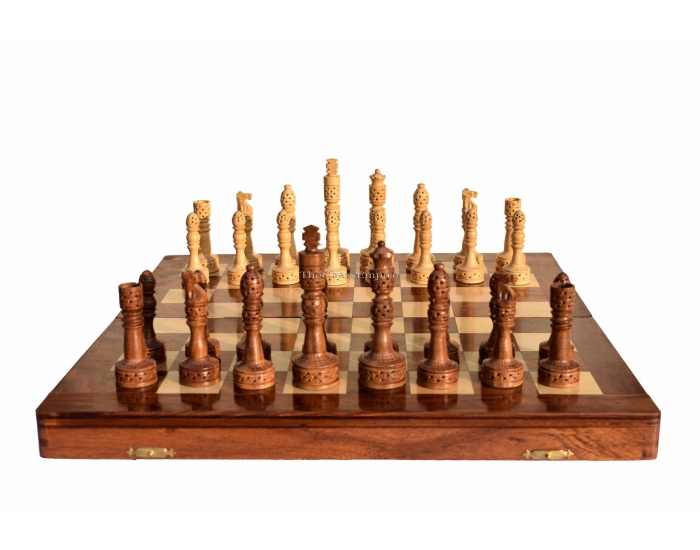 The Tower Series Chess set <br> Boxwood & Sheesham <br> 4.25" King with 16" chess board