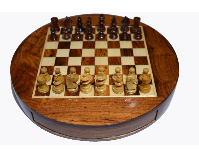 Travel Magnetic Chess set  <br> Maple & Sheesham <br> 9" Round