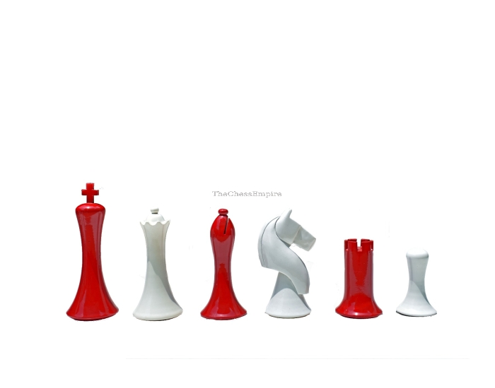 Ulbrich Series Chess Pieces <br> Ivory White & Red Lacquered <br> 3.75" King
