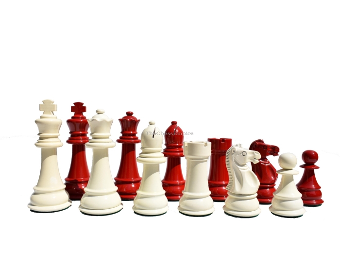 Windsor Castle Series Chess Pieces <br> Ivory White & Red Lacquered <br> 4" King