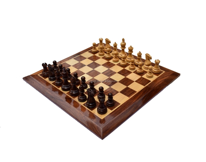 The Taj Series Chess Set <br> Boxwood & Sheesham <br> 3.5" King with 2" Square Chess Board