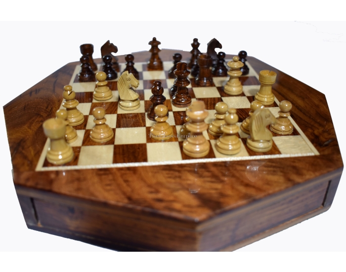 Travel Magnetic Chess set  <br> Maple & Sheesham <br> 6" Octagonal