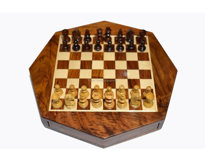 Travel Magnetic Chess set  <br> Maple & Sheesham <br> 5" Octagonal