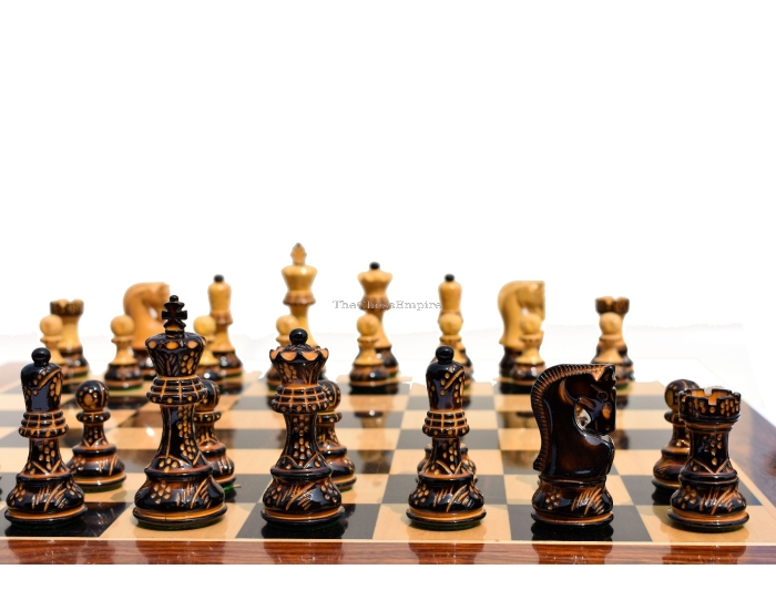 The Yugoslavia Burnt Series Chess Pieces <br> Boxwood Burnt <br> 3.9" King 